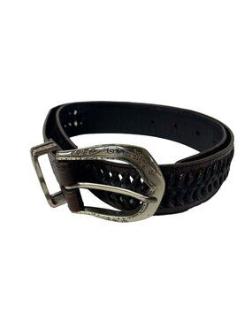 Brighton Leather Braided Adjustable Belt Brown Silver Sz MED (30)